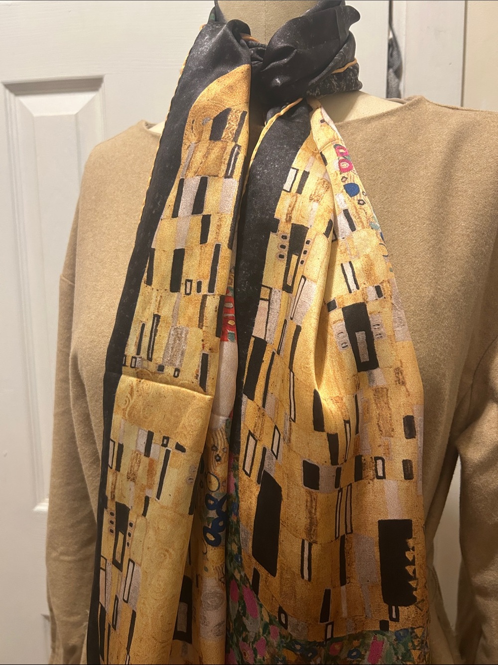 Gold and Black Silk Women's Scarf
